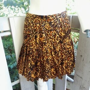 Vintage 90s Silk Animal Print Ruffled Tiered Mini Skirt